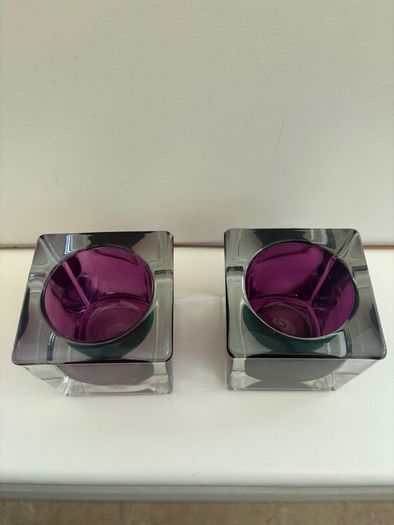 Murano Technique Two Colour Art Glass Candle Holders