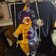 Rare Find: Vintage Porcelain Face Marionette Clown  on a Swing. Puppet