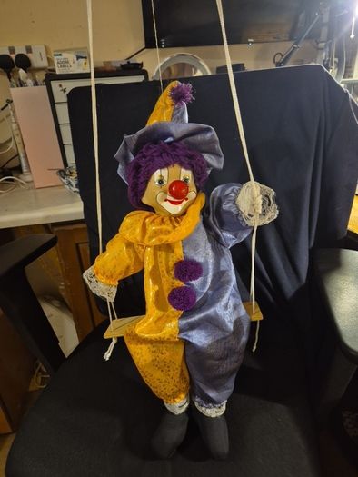 Rare Find: Vintage Porcelain Face Marionette Clown  on a Swing. Puppet