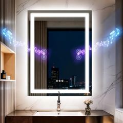 LED Bathroom Mirror with Lights,Bluetooth Dual Speaker,Anti-Fog,3 Color Temperature,Dimmable Brightness,Memory Function,Waterproof,Wall Mount Design,Tempered Glass (3 Light Modes, 50Lx70W CM)