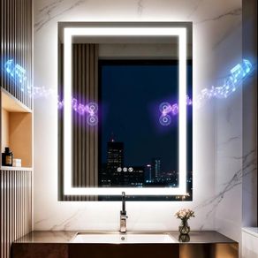 LED Bathroom Mirror with Lights,Bluetooth Dual Speaker,Anti-Fog,3 Color Temperature,Dimmable Brightness,Memory Function,Waterproof,Wall Mount Design,Tempered Glass (3 Light Modes, 50Lx70W CM)
