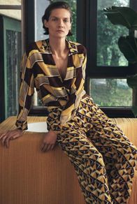 Zara Yellow and Brown Geometric Print Shirt and Trousers Co Ord