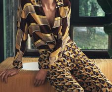 Zara Yellow and Brown Geometric Print Shirt and Trousers Co Ord