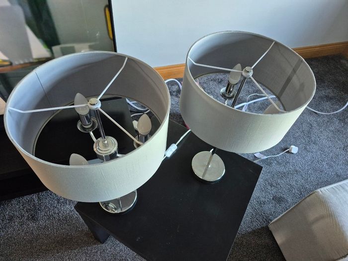 2 x Grey & Silver Shade Table Lamp