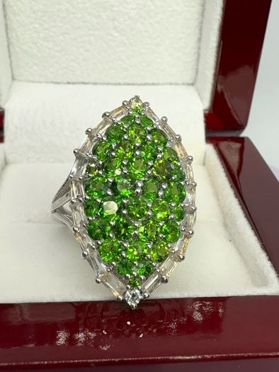Silver Chrome Diopside & White Topaz Halo Ring