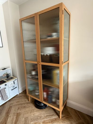 EZ Living Natural Oak Display Cabinet with Reeded Glass