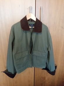 New Look Womens Khaki Contrast Collar Cropped Barn Jacket Size 6