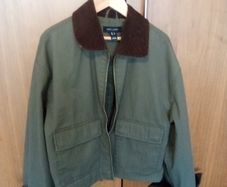 New Look Womens Khaki Contrast Collar Cropped Barn Jacket Size 6