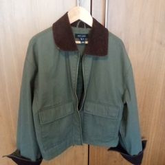 New Look Womens Khaki Contrast Collar Cropped Barn Jacket Size 6