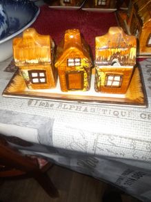 Beautiful Old Price Kensington Cottage Ware Cruet Salt, Pepper Shakers & Mustard Jar - England, Postage Available