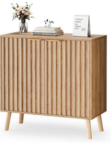 Sideboard, Buffet Storage Cabinet with Fluted Decorating, Sideboard Storage Cabinet with 2 Doors & Adjustable Shelf, Kitchen Cupboard for Living Room, Dining Room, 35 x 77 x 78 cm, Oak