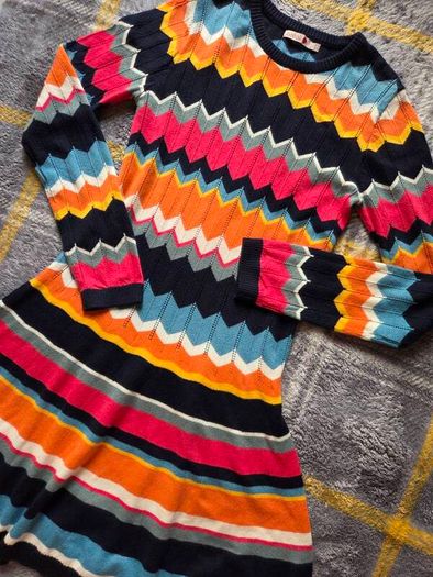 Boboli Chevron Zig-Zag & Striped Knit Dress