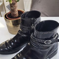 LK BENNETT black Hi-shine studded ankle boots Sz 40 (Fit 7UK)  - Rrp 229 (New)