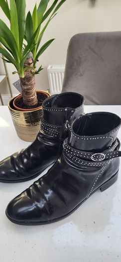 LK BENNETT black Hi-shine studded ankle boots Sz 40 (Fit 7UK)  - Rrp 229 (New)