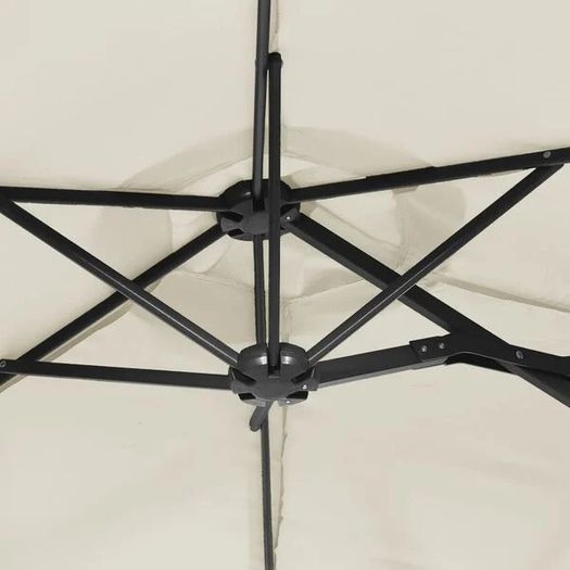 Double-Head Garden Parasol with LEDs Sand White 316x145 cm