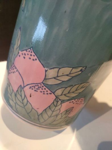 15" Early 20th Century Chinese Hand painted Cylinder Vase