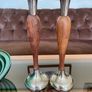 Vintage Tall Pair of Silver Metal and Wooden Candlestick Holders Image 2