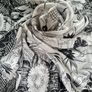100% Pure Silk Scarf XL 108x108cm Black White Floral Print Vintage Style Square Shawl Wrap Image 5