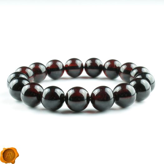 Luxury Dark Cherry Baltic Amber Unisex 12mm Beaded Stretch Bracelet for Men Women Genuine Amber Large Beads