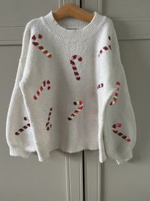 Candy cane (sequin) winter white christmas jumper 6-7 years