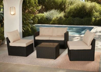 Florida Garden Rattan Sofa Set Outdoor Patio Furniture with 2 Armchairs & Table