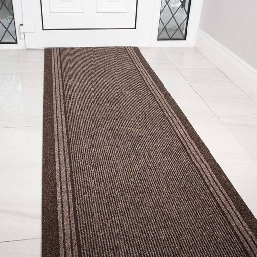 Brown Rubber Backed Very Long Hallway Hall Runner Narrow Rugs Custom Length - Sold and Priced Per Foot