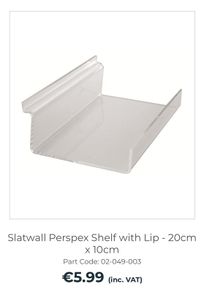 50 Clear Perspex Plastic Slat Wall Shelf - Shoes Display - Suits Many Uses