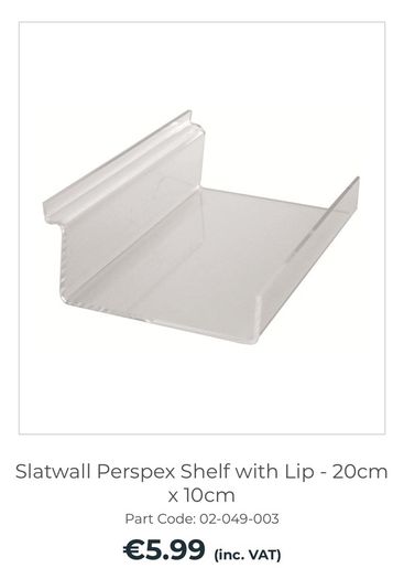 50 Clear Perspex Plastic Slat Wall Shelf - Shoes Display - Suits Many Uses