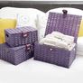 Set of 3 Resin Woven Storage Basket Box With Lid & Lock (Purple) Image 2