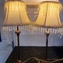 Lovely pair of tall.metal table lamps with cream shades Image 2
