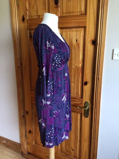 White Stuff Ladies Purple Floral Midi Jersey Dress Uk 10 Including Postage