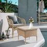 Polyrattan Side Table 50 x 50 x 45 cm Height Adjustable 5 mm Safety Glass Weatherproof 80 kg Load Capacity Garden Table Balcony Table Tea Table Outdoor Cream Image 2