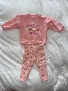 Fred & Flo Baby Girl Pink Breakfast Club 2-Piece Set - 3-6 months