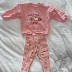 Fred & Flo Baby Girl Pink Breakfast Club 2-Piece Set - 3-6 months