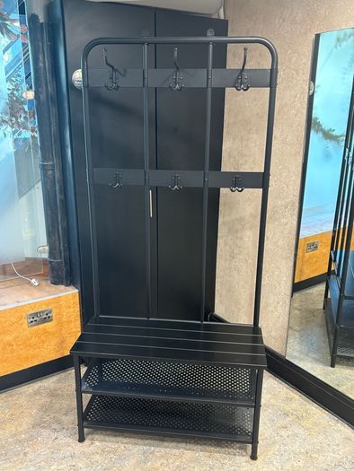 NIPASEN Coat rack and bench w shoe storage, black