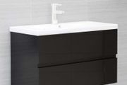 Sink Cabinet with Built-in Basin High Gloss Black Chipboard