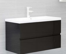 Sink Cabinet with Built-in Basin High Gloss Black Chipboard