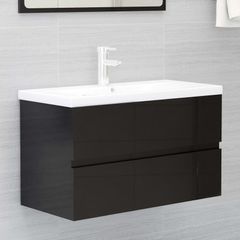 Sink Cabinet with Built-in Basin High Gloss Black Chipboard