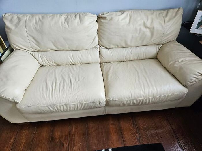 sofa cream real leather large two seater