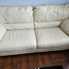 sofa cream real leather large two seater