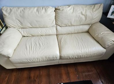 sofa cream real leather large two seater