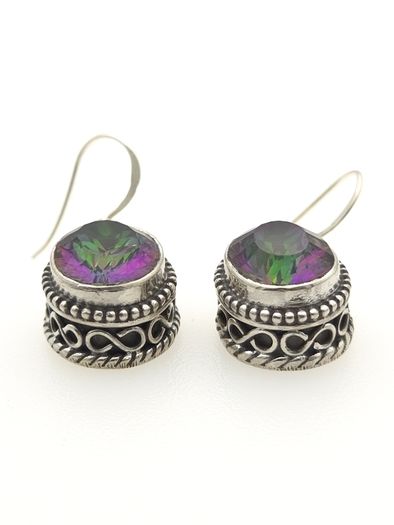 Vintage 925 Sterling Silver & Mystic Topaz Ornate Earrings
