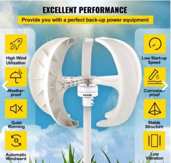 400w Dc 12v 5 Blades Lantern Wind Turbine Generator Vertical Axis W/ Controller