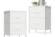 Bedside Tables with 2 Drawers, Set of 2  Side End Tables, Steel, Cloud White