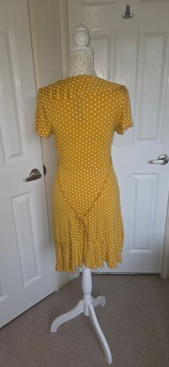 Boohoo Mustard Polka Dot Wrap Frill Tea Dress UK 10 Summer Boho Midi