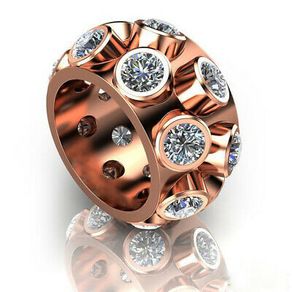 Rose Gold Hollow Out Ring Luxury Round White Sapphire CZ Women Wedding Jewelry