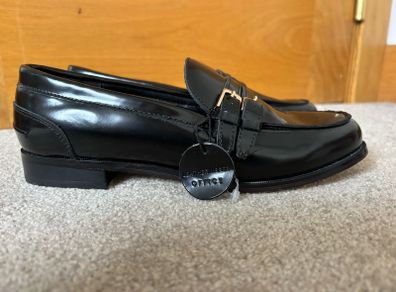 Office Fernando Double Strap Detail Loafers Black Leather UK 5
