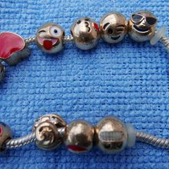 18k Gold Plated Emoji Charms on Silver Tone Bracelet