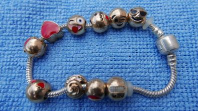 18k Gold Plated Emoji Charms on Silver Tone Bracelet