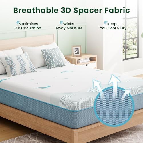 Double Mattress, 20CM Ocean-Inspired Double Memory Foam Mattress with Cooling Gel Foam and Breathable Mesh - Medium Firm, 135x190x20cm